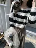 O SUÉTER LIMON Chá Verde Limão - Suéter estilo coreano, de manga comprida, modelagem solta, gola redonda, casual, tricô afina a silhueta, roupa feminina outono/inverno