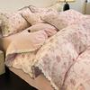 Conjunto de Cama Quatro Peças Algodão Escovado Rosa Retro Classe A Lençóis de Cama Espessos Algodão Puro Roupa de Cama Outono e Inverno Capa de Edredom Conjunto de Três Peças