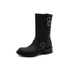 Botas western vintage com blocos de cor desgastados estilo Maillard, salto grosso de 4 cm, botas Martin femininas de sola reta, botins de salto baixo