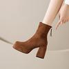 Botas de Tacón Grueso Estilo Británico para Mujer Otoño e Invierno 2025 Nuevas Botas Cortas Exteriores de Tacón Alto con Faldas