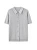 2025 Novo Estilo de Verão Cardigan Tricotado com Gola Polo em Fio de Papel Japonês Manga Curta Feminino Cor Pura Solto Elegante Versátil Top