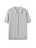 Moderna Simple Fresca Versátil Bordado de Poni Adelgazante Cuello Solapa Botón Manga Corta Cardigan de Punto Camiseta de Cuello Polo para Mujer