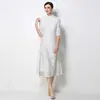 Vestido Vintage de Borde a Borde Estilo Francés con Bordado Pesado de Cuello Alto y Manga Media para Mujer, Nuevo Vestido Elegante de Gama Alta con Abertura 2026