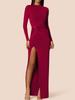 Vestido de Manga Larga Otoño e Invierno Amazon Transfronterizo Estilo Europeo y Americano Delgado Sexy Cuello Redondo Fenda Alta Cubre Cadera Falda Larga