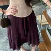 Falda morada romántica con volantes y diseño asimétrico, elegante y hermosa, para mujer, nuevo estilo de verano, falda midi de línea A en capas y fluida