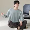 Pijama Nuevo para Hombre Tallas Grandes 2026, Manga Larga y Pantalón Largo para Primavera y Otoño, Algodón Puro Cuello Redondo Sudadera Ropa de Casa