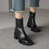 Moda de Verano Nuevas Botas Martin Casuales Adelgazantes de Punta Cuadrada con Tacón Alto Botines Versátiles de Tobillo con Tacón Grueso de Cuero Suave Estilo Retro Francés para Mujer