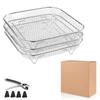 Rejilla deshidratadora de tres capas 304 para freidora de aire, accesorios para freidora de aire, rejilla de secado apilable con recipiente de ángulo elevado y pinzas para platos.