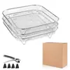 Estante deshidratador de acero inoxidable de tres capas para freidora de aire Spot 304, rejilla de parrilla cuadrada, accesorios, escurridor de frutas y verduras con silicona
