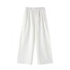 Calça Casual Branca Estilo Old Money para Mulheres Verão 2025 Coreana Confortável Simples Cintura Alta Versátil Fluida Solta Perna Larga Cropped