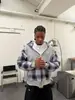 Cardigã com capuz em retalhos xadrez INS outono, com bordado de logo de letras, moletom com zíper retrô solto para atacado