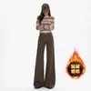 Calça Flare de Veludo Azul-Cinza Não Grudante para o Inverno 2026 Jeans Flare Micro Elástico Casual Flare Feminino Outono