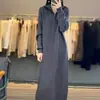 Vestido de malha com saia de lã de gola alta com zíper espesso, para usar por cima da roupa, emagrecedor, outono e inverno, Novo vestido de malha com saia