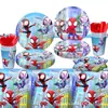 Plato de papel para fiesta de cumpleaños temática de Spider-Man y Sus Amigos, servilleta, mantel, juego de vajilla de superhéroe para niños
