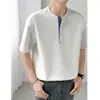 2026 Verão Novo Masculino Luxo Leve Algodão Gelatina Cor Color Block Manga Curta Camiseta Venda Direta Atacado