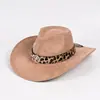 Cinto de estampa de leopardo, Chapéu de cowboy western, Novidades da Amazon, Chapéu estilo étnico em camurça sintética, Chapéus de casal para homens e mulheres