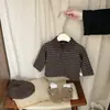 Camisas Polo Listradas de Manga Longa Estilo Coreano para Crianças, Primavera e Outono, para Meninos e Meninas, Camisetas Versáteis e Estilosas, Roupas com Gola para Bebês
