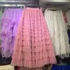 Falda de Pastel con Retazos de Malla Roja Navideña 2026 Nuevo Estilo Otoño e Invierno Falda de Longitud Media Falda Línea A Falda de Gasa Abullonada