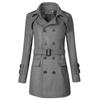 Casaco trench coat longo de lã de lapela dupla cinza para homens jovens roupas de inverno com cinto bonito material de lã casaco britânico