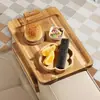 Bandeja de sofá de madera, bandeja rectangular de bambú para reposabrazos de sofá, extraíble para frutas y bocadillos, cuadrada y plegable