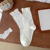 Calcetines Blancos para Mujer Encaje Japonés Calcetines de Tubo Boca de Burbuja Verano Delgados Calados Patrón Oscuro Calcetines de Rizo Calcetines Sueltos