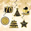 Banner Digital Temático de Cumpleaños 70 de Nuevo Estilo Transfronterizo Decoraciones Colgantes en Espiral Negro y Dorado Decoración de Ambiente de Fiesta