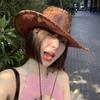 Chapéu de Cowboy Ocidental Protetor Solar de Verão Feminino Estilo Americano Retrô Big Brim Praia À Beira-Mar Menina Quente Chapéu de Sol Viagem