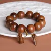 Pulsera de Madera de Azufaifo Natural Recolectada a Mano Sin Rayos, con Colgante de Vajra, Cuentas Budistas Estilo Chino para Hombre