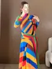Conjunto de saia longa plissada outono camisa básica moda Sul óleo alta qualidade roupas femininas Europeu e Americano Comércio exterior conjunto de duas peças para mulheres