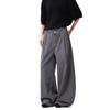 Pantalones de Trabajo Casuales de Moda Estilo Americano para Hombres y Mujeres, Corte Holgado, Pantalones Largos Rectos de Pierna Ancha Color Gris Vintage