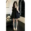 Vestido camisola negro muy elegante de estilo francés para mujer, nuevo modelo de verano, adelgazante para figuras petite, con diseño de capullo floral y falda corta