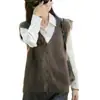 Colete de tricô com gola de lã cinza transfronteiriço para mulheres, novo estilo outono e inverno, suéter solto sem mangas, peça de outer wear cinza escuro