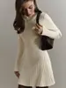 Vestido de manga larga con cuello semi-alto y falda de punto 2025 primavera comercio exterior temperamento europeo y americano falda en A juguetona