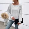 2025 Europeo y Americano Amazon Otoño e Invierno Nuevo Estilo Cómodo Casual Color Puro Manga Larga Cuello Redondo Empalme Jersey Top Camiseta para Mujer