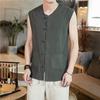 Colete masculino estilo chinês vintage tang, solto, plus size, hanfu, exterior, ware, estilo étnico, algodão, linho, jaqueta sem mangas