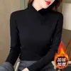 Camisa Térmica de Gola V com Forro de Fleece Espesso para Outono e Inverno para Mulheres, Modelagem Slim Fit, Top Versátil, Camiseta para Mulheres, Tendência