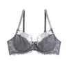 Lencería sexy de estilo francés transfronteriza, colección de verano, transparente y seductora, sujetador de encaje ultradelgado, diseñado para hacer que los pechos grandes parezcan más pequeños y prevenir la flacidez, sujetador de talla grande