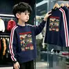 Camiseta de manga larga de algodón puro con tres rayas para niño, modelo nuevo 2026, para primavera y otoño, top base elegante de corte holgado para niños, estilo ins