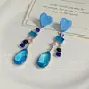 Pendientes de borla con corazón azul cielo azul para mujer, moda retro, diseño de nicho de alta gama, pendientes largos de circón dulce