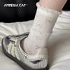 Calcetines de Verano Finos Transpirables Huecos con Lazo para Mujer Básicos Combinables de Tubo Medio de Algodón Apilados