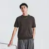 Também Pare 12 pinos Vertical Nervura Gola Redonda Malha Manga Curta Camiseta Masculina Outono Solta Respirável Estilo Old Money Versátil Top