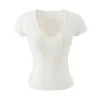 Camiseta Tricô Puro Desejo Garota Sexy Decote V Vazada para Mulheres Verão 2026 Novo Design Slim Fit Costela Manga Curta