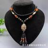Colar de Ágata Colar de Contas de Meio Dia de Estilo Étnico com Corrente Preta Cadeia de Camisola Antiga Ágata Bead