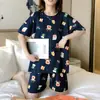 Pijama para Mujer Verano 2026 Estilo Nuevo Delgado Dulce y Lindo Mangas Cortas Dibujos Animados Ropa de Casa Conjunto de Dos Piezas para Chicas Estudiantes