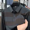 Camisa Polo Masculina de Manga Longa Listrada com Gola Reversível, Top Casual da Moda com Bolsos Reais, Camiseta Masculina