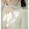 Suéter de capa base de cuello alto otoño e invierno nuevo estilo top de cuello de pelo jersey de manga larga tejido elegante ajuste ceñido tejido de punto blanco