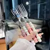 Garfo de Fruta em Aço Inoxidável com Acabamento de Luxo, Garfo de Jantar Ocidental Estilo Pérola, Garfo de Sobremesa com Cabo Espessado Doméstico, Garfo para Prato Principal, Garfo para Bife