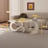 Mesa de centro em ardósia para uso doméstico na sala de estar, adequada para espaços pequenos, móvel, minimalista, luxo leve, estilo italiano, oval, pequena mesa de centro na cor creme