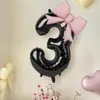 Balões de Folha de Alumínio com Laço Rosa e Número Preto de 40 polegadas Decoração para Festa de Primeiro Aniversário Balões de Folha de Alumínio