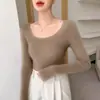 Senso de design~Suéter de cashmere novo para Outono/Inverno, gola U grande, nicho, feminino, caimento justo, suéter para usar por baixo, malha macia e fofa para camada base
